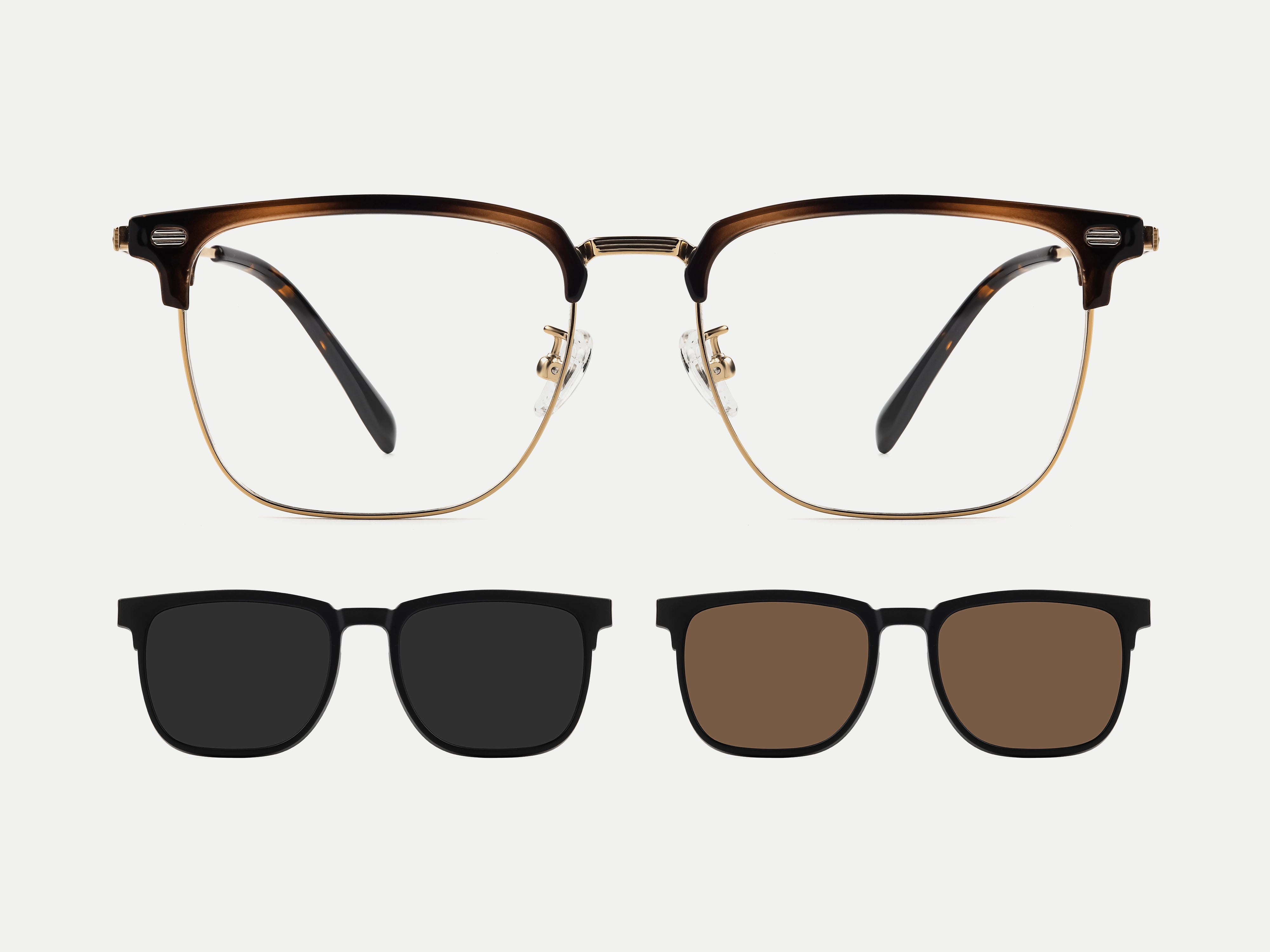 Flip-up Titanium Acetate Browline Rectangle Magnetic Clip-on