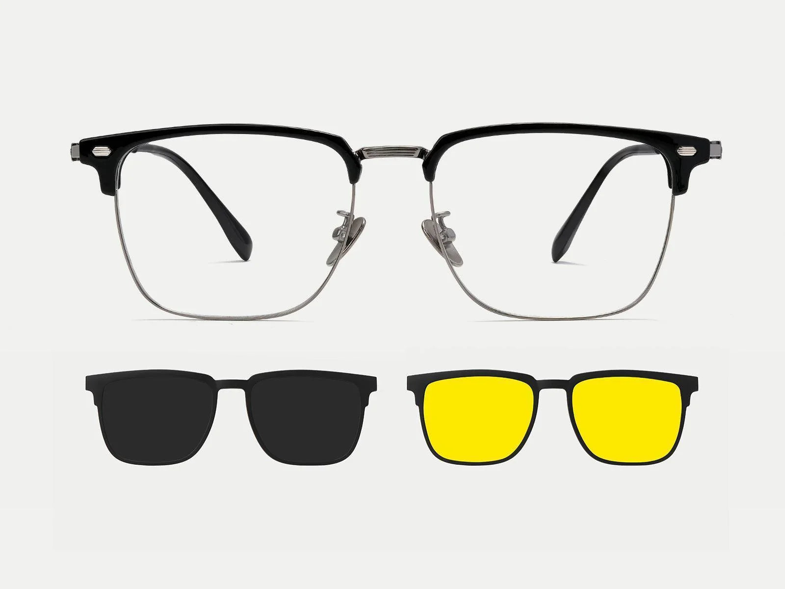 Flip-up Titanium Acetate Browline Rectangle Magnetic Clip-on