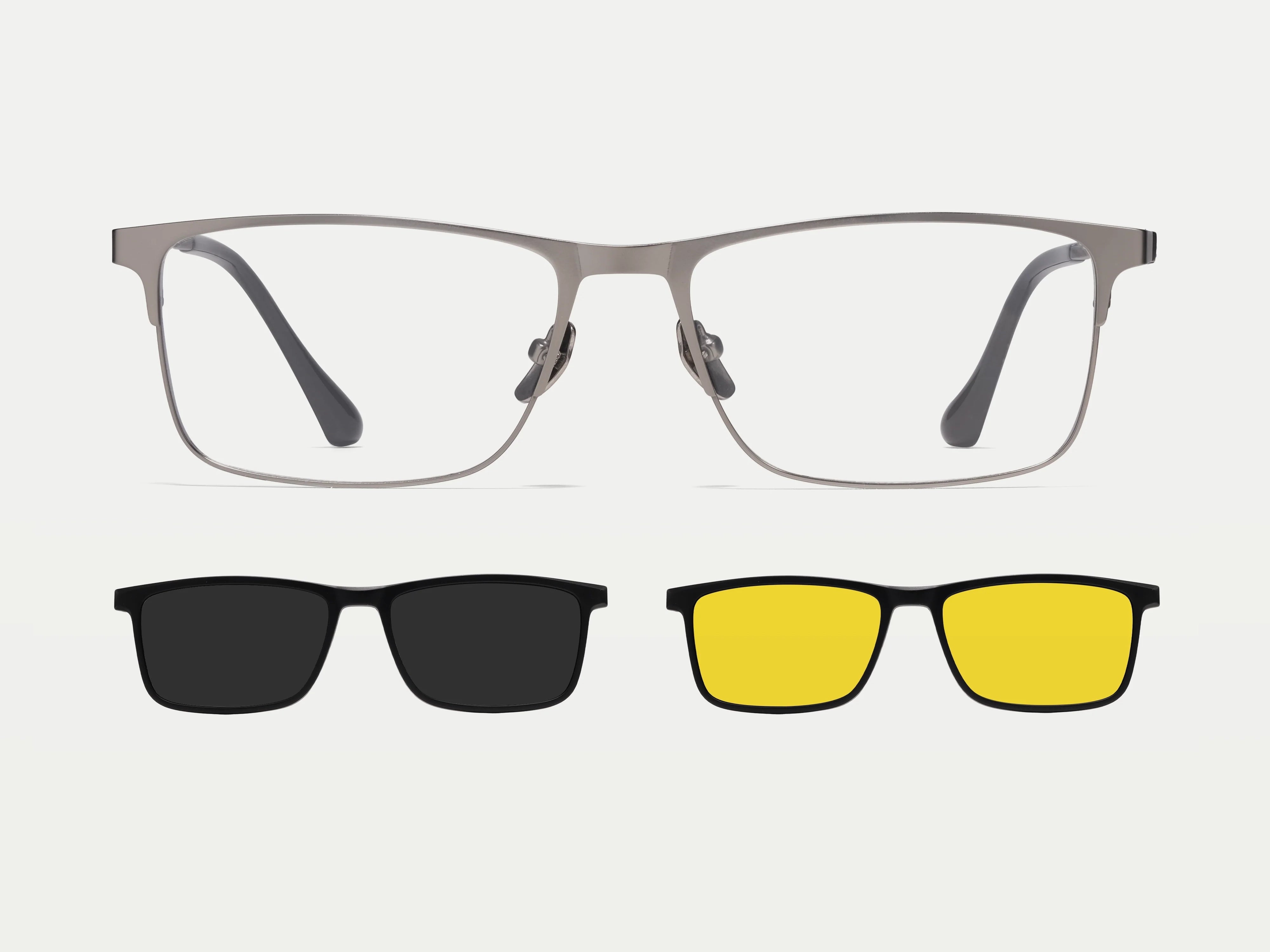 ZanyLen Wraparound Titanium Men Rectangle Magnetic Clip-on Glasses