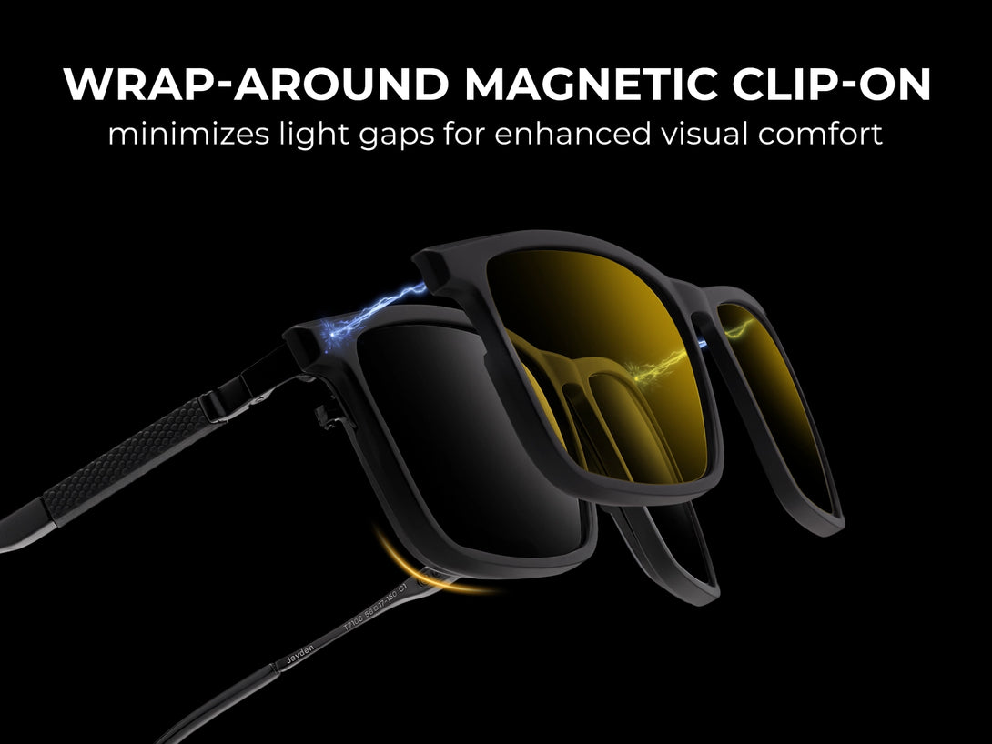 ZanyLen Wraparound Titanium Men Rectangle Magnetic Clip-on Glasses