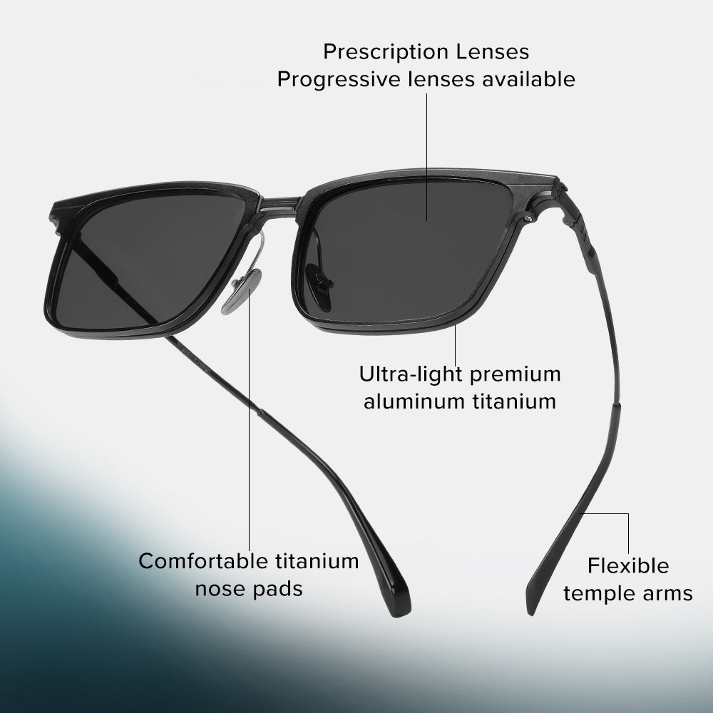 ZanyLen Men's Rectangular Browline Titanium Magnetic Clip-on