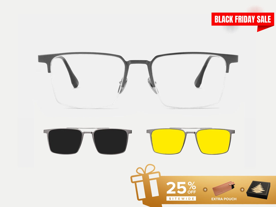 Benjamin | Semi-rimless Magnetic Clip-on Eyeglasses Sunglasses | ZanyLen Best Sellers