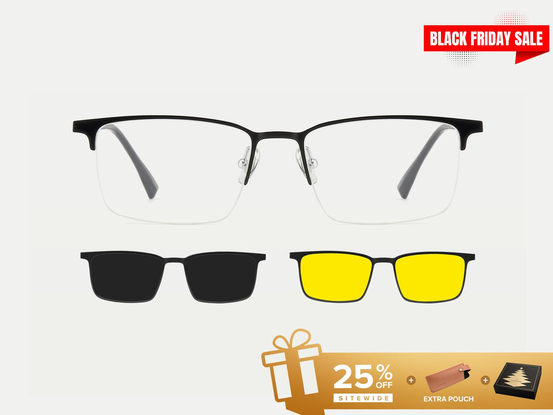 Boris | Semi-rimless Titanium Magnetic Clip-on Eyeglasses Sunglasses