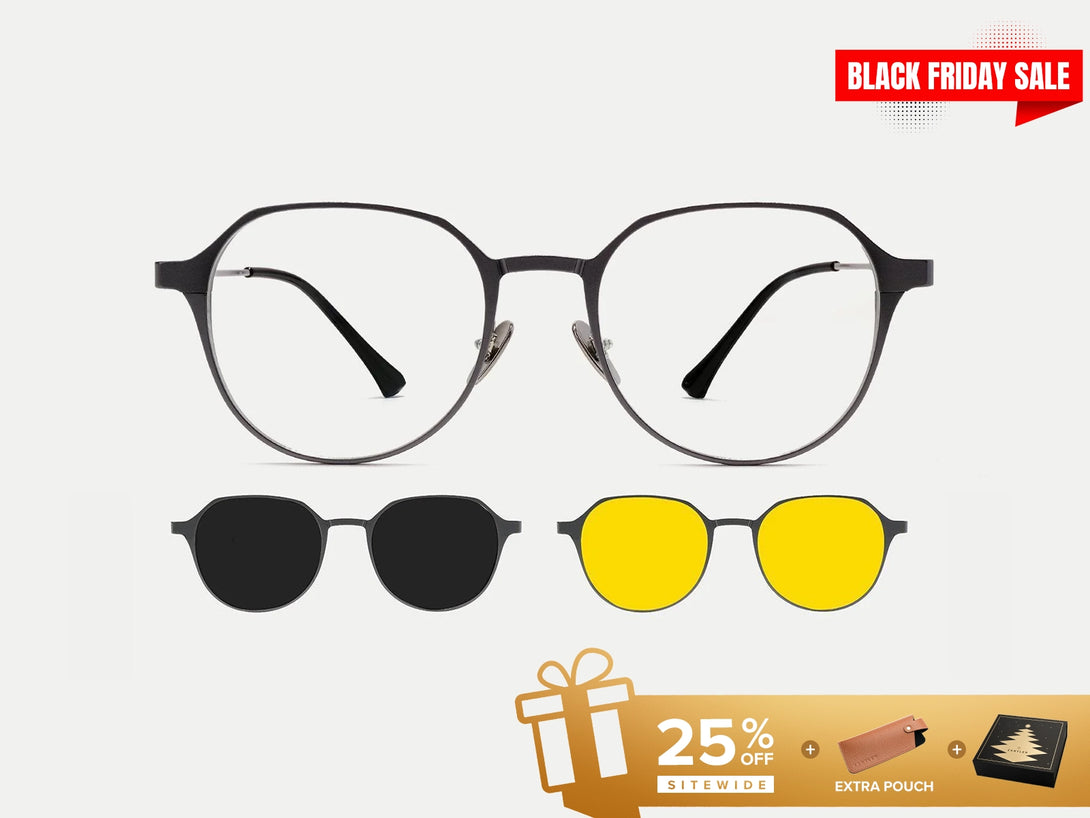 Calvin | Oval Titanium Magnetic Clip-on Eyeglasses Sunglasses | ZanyLen