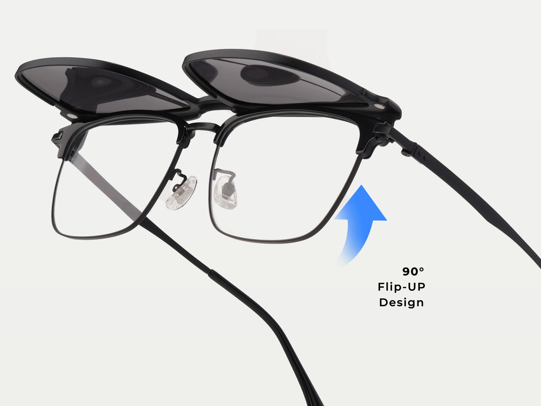 Duncan | Extra Large Flip-up Magnetic Clip-on Eyeglasses Sunglasses | ZanyLen New