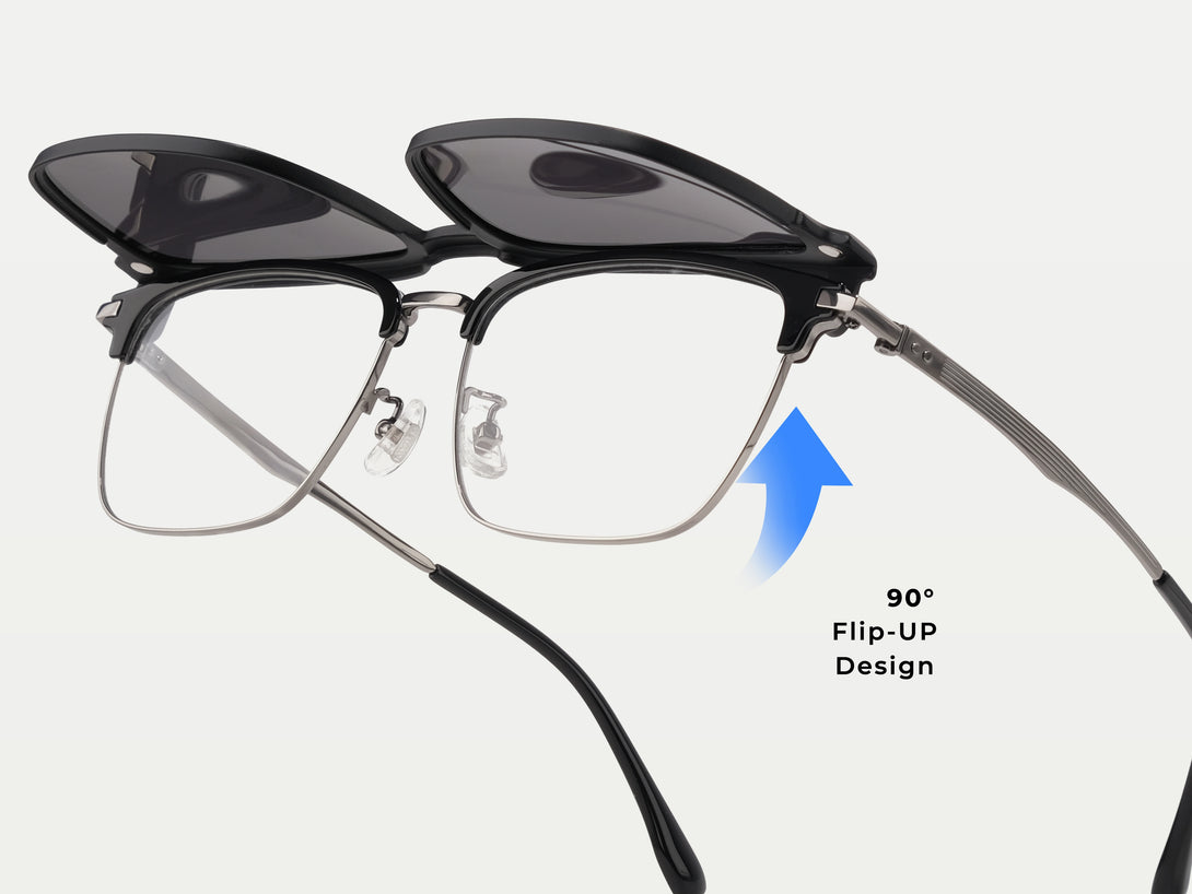 Duncan | Extra Large Flip-up Magnetic Clip-on Eyeglasses Sunglasses | ZanyLen New