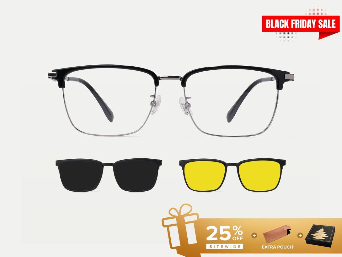 Duncan | Browline Extra Large Flip-up Magnetic Clip-on Eyeglasses Sunglasses | ZanyLen