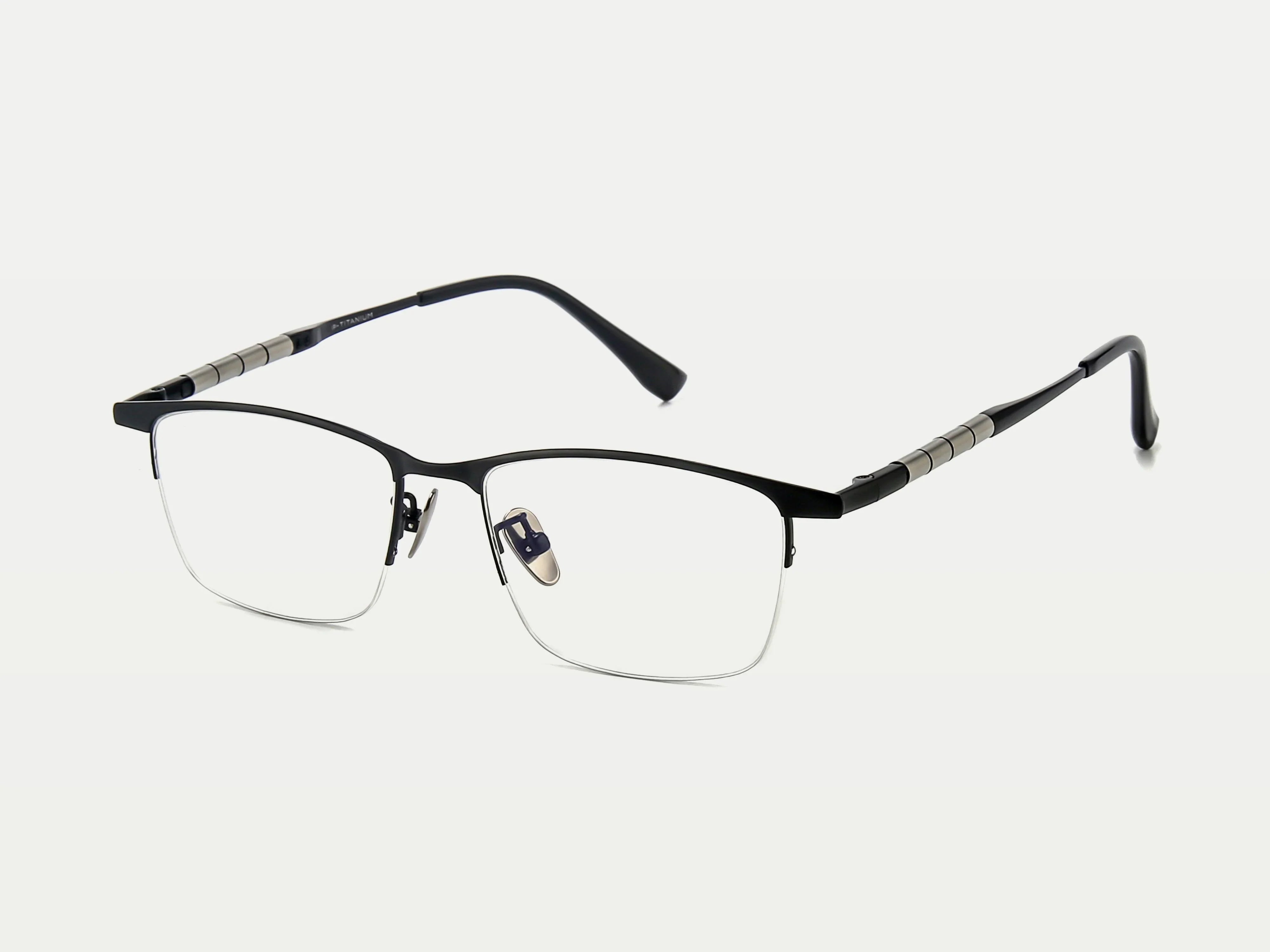 Semi-rimless Rectangle Browline Flexible Titanium Men's Eyeglasses ...