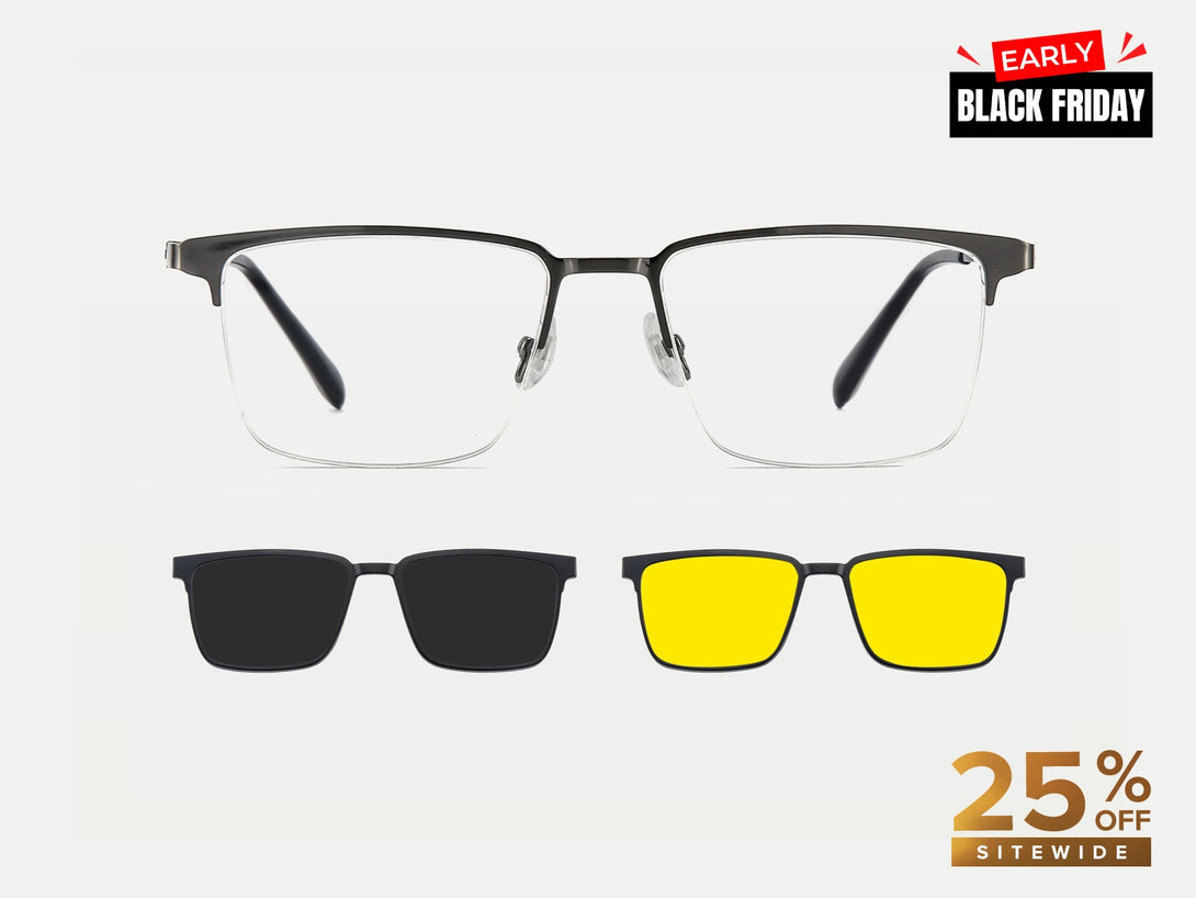 Gavin | Semi-rimless Magnetic Flip-up Clip-on Eyeglasses Sunglasses | ZanyLen Best Seller