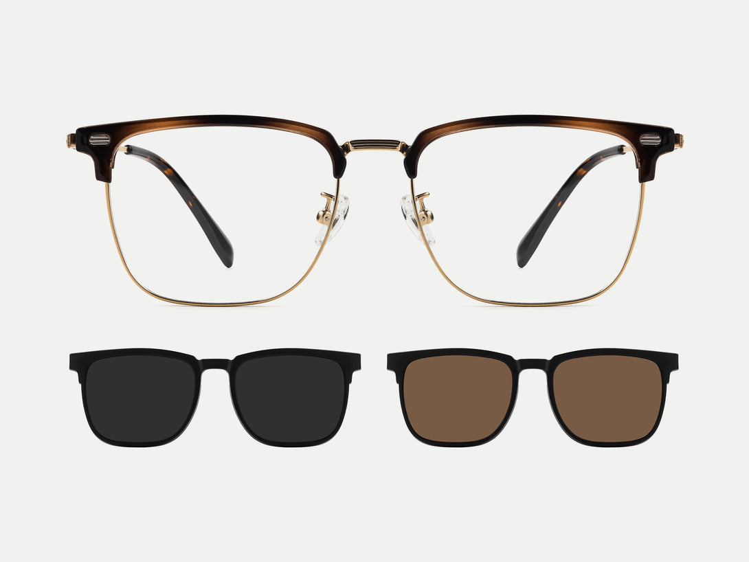 Flip-up Titanium Acetate Browline Rectangle Magnetic Clip-on