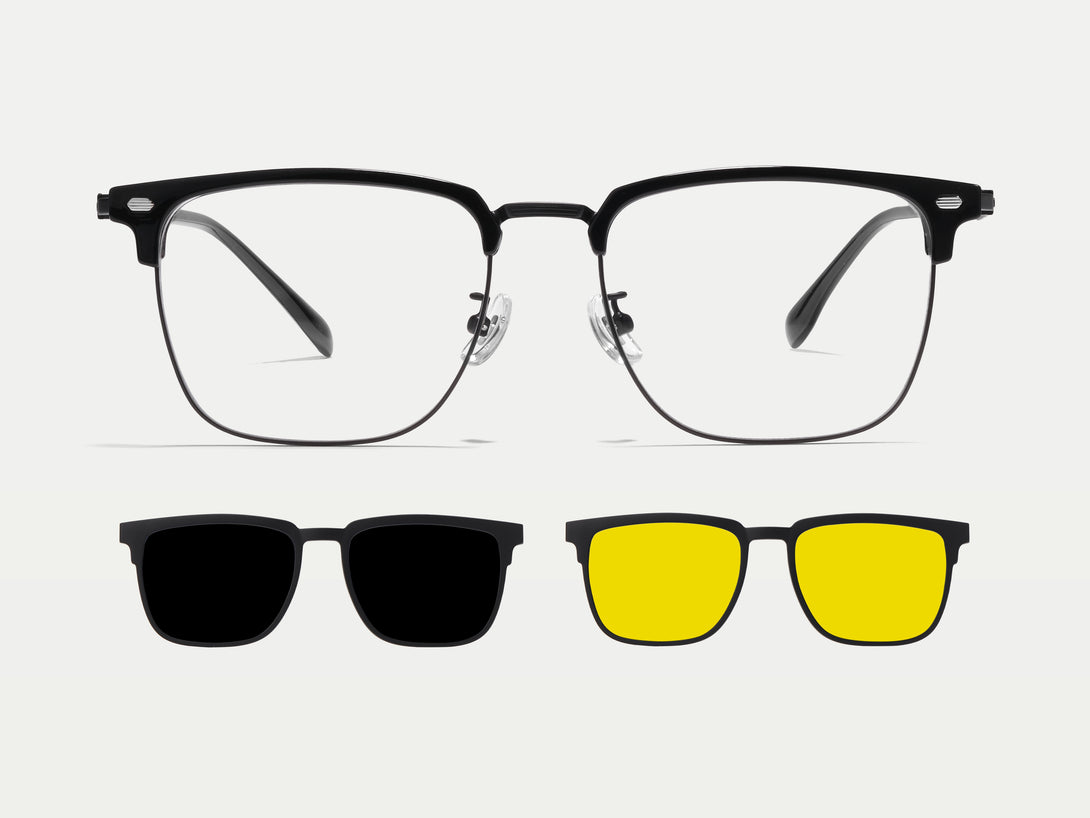 Flip-up Titanium Acetate Browline Rectangle Magnetic Clip-on
