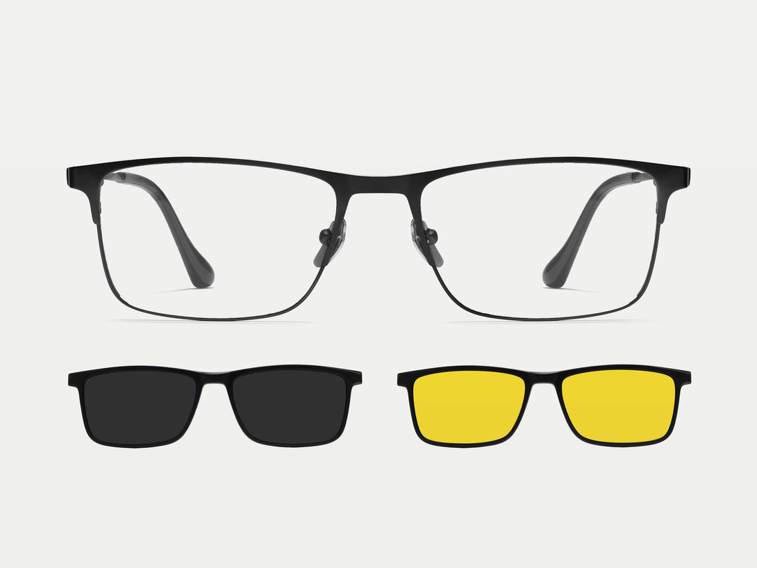 ZanyLen Wraparound Titanium Men Rectangle Magnetic Clip-on Glasses