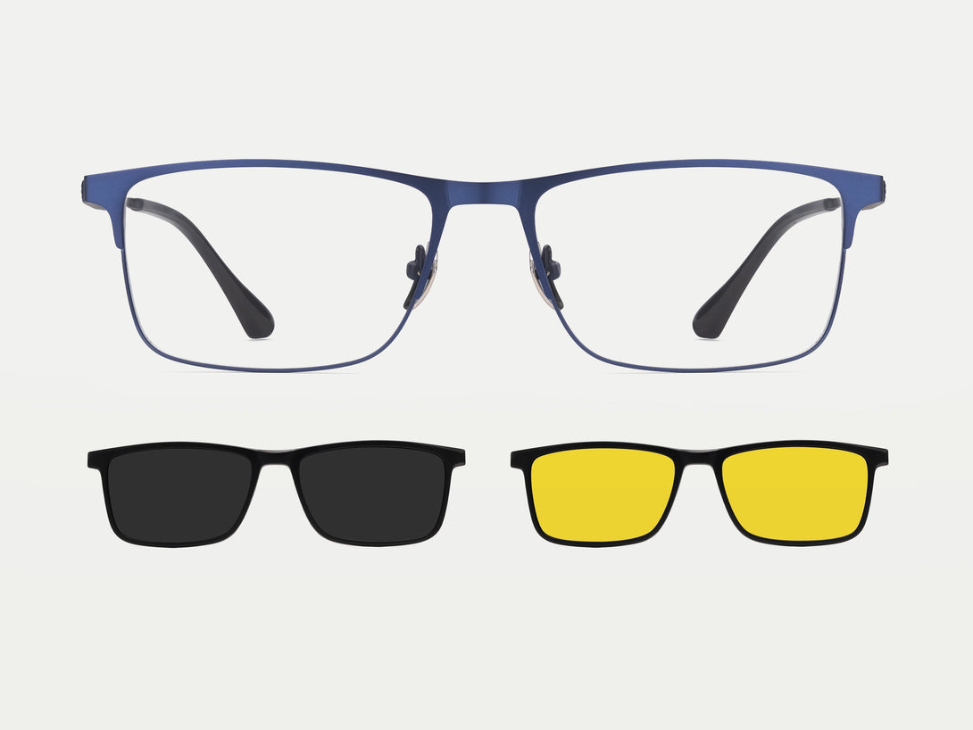 ZanyLen Wraparound Titanium Men Rectangle Magnetic Clip-on Glasses