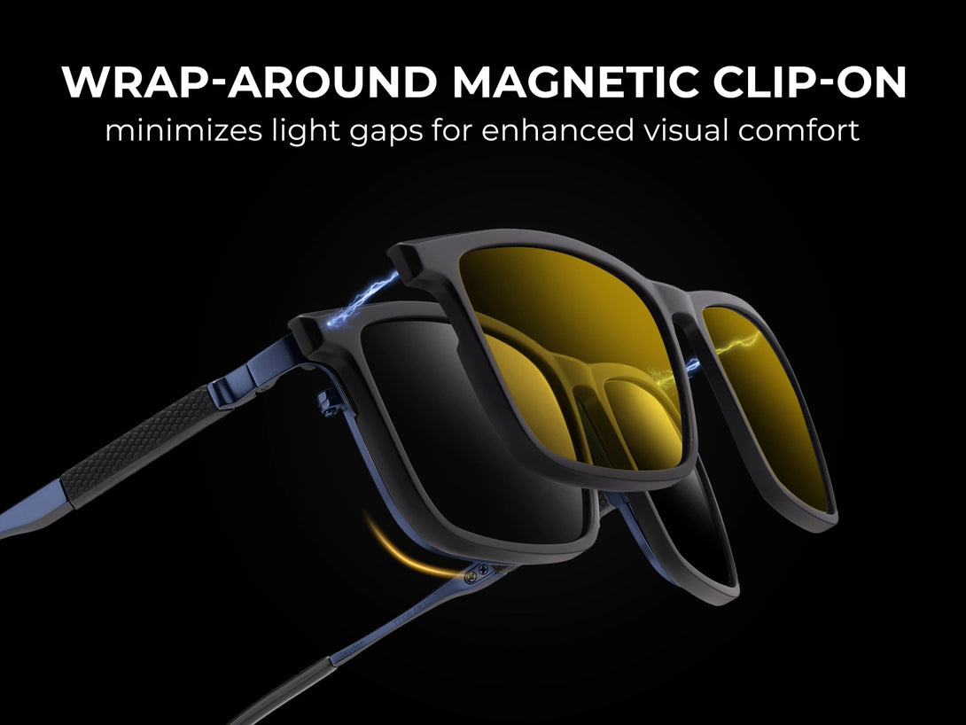 ZanyLen Wraparound Titanium Men Rectangle Magnetic Clip-on Glasses