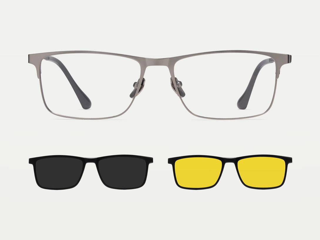 ZanyLen Wraparound Titanium Men Rectangle Magnetic Clip-on Glasses