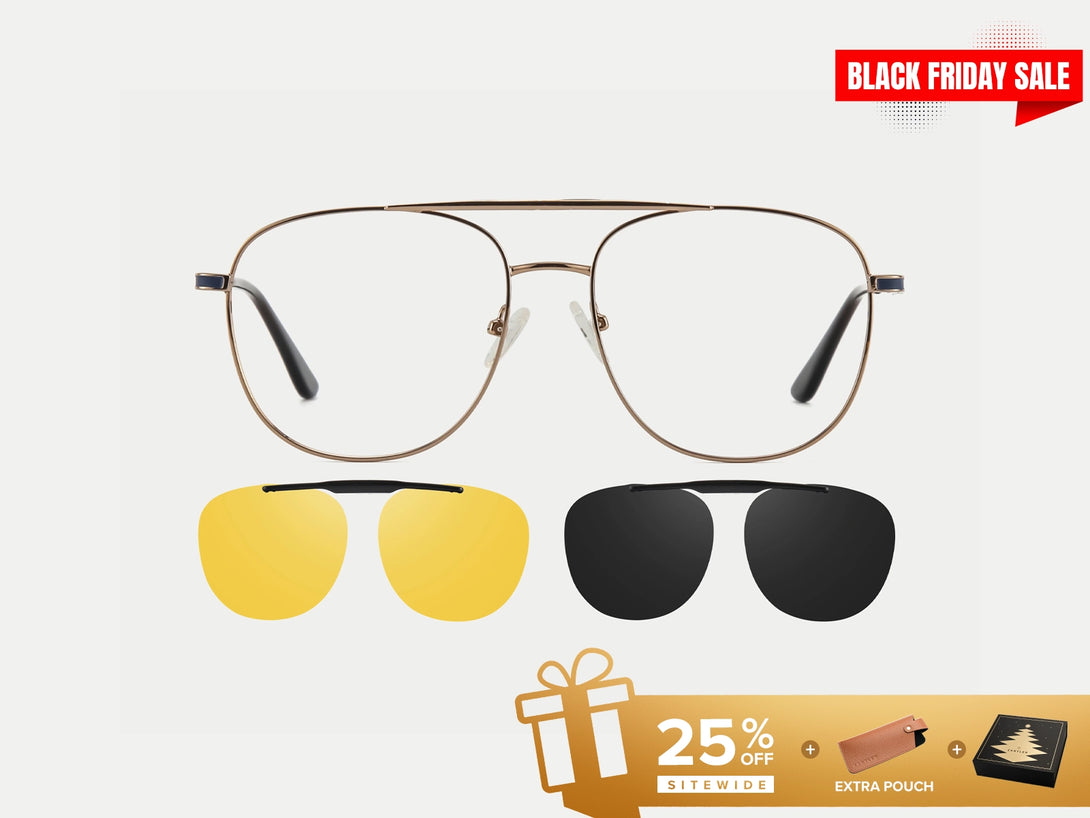 Logan | Aviator Flip-up Magnetic Clip-on Eyeglasses Sunglasses | ZanyLen New