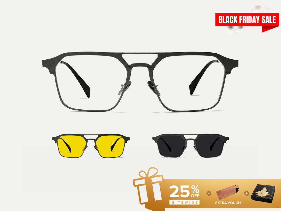 ZanyLen Retro Aviator Browline Titanium Men's Magnetic Clip-on