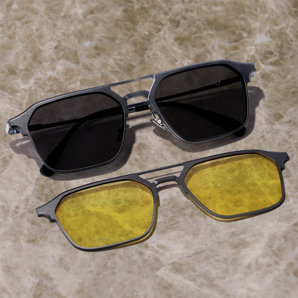 ZanyLen Retro Aviator Browline Titanium Men's Magnetic Clip-on