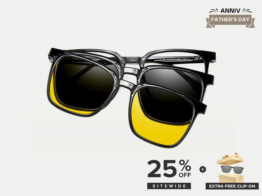 ZanyLen Square Black Crystal Men's Magnetic Clip-on TR90 Eyewear