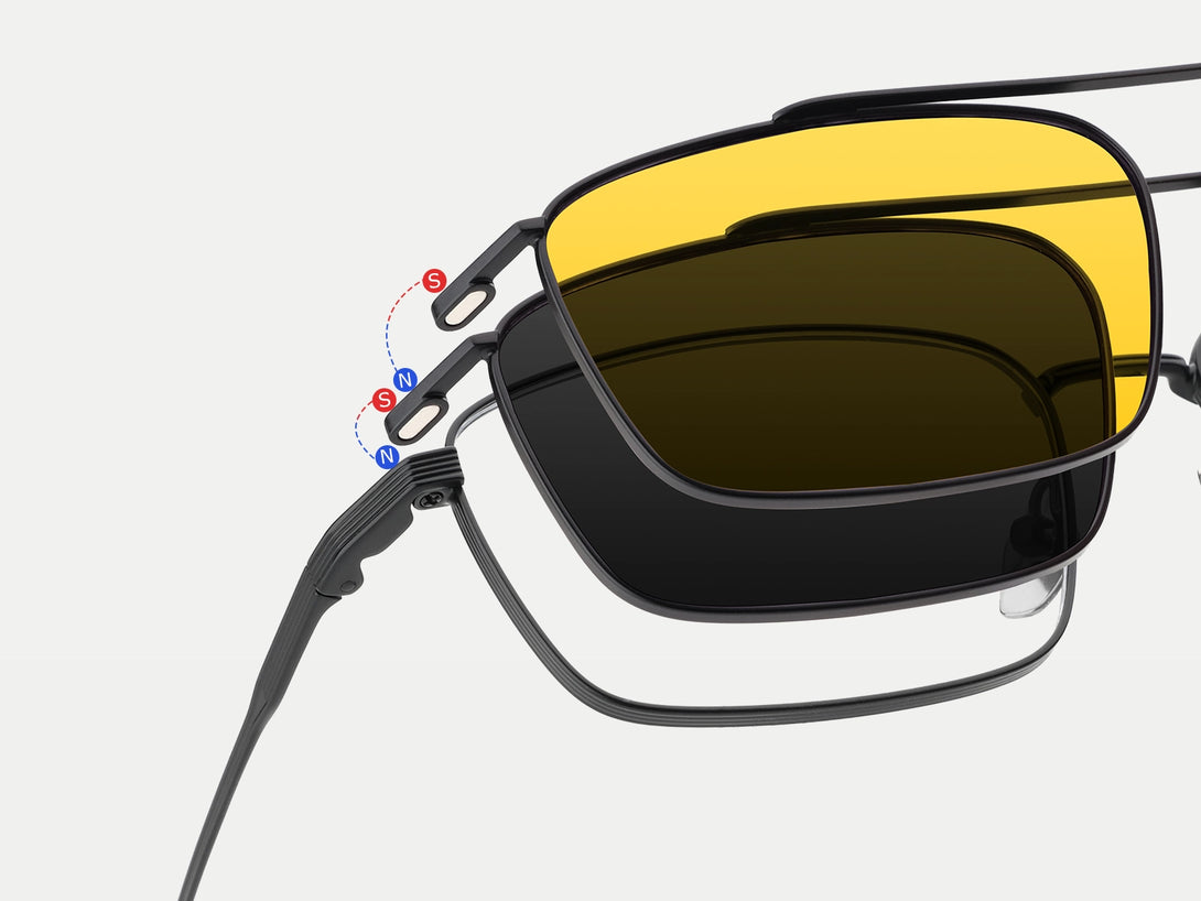 Steven | Hypoallergenic Titanium Rectangular Magnetic Clip-on Eyeglasses Sunglasses