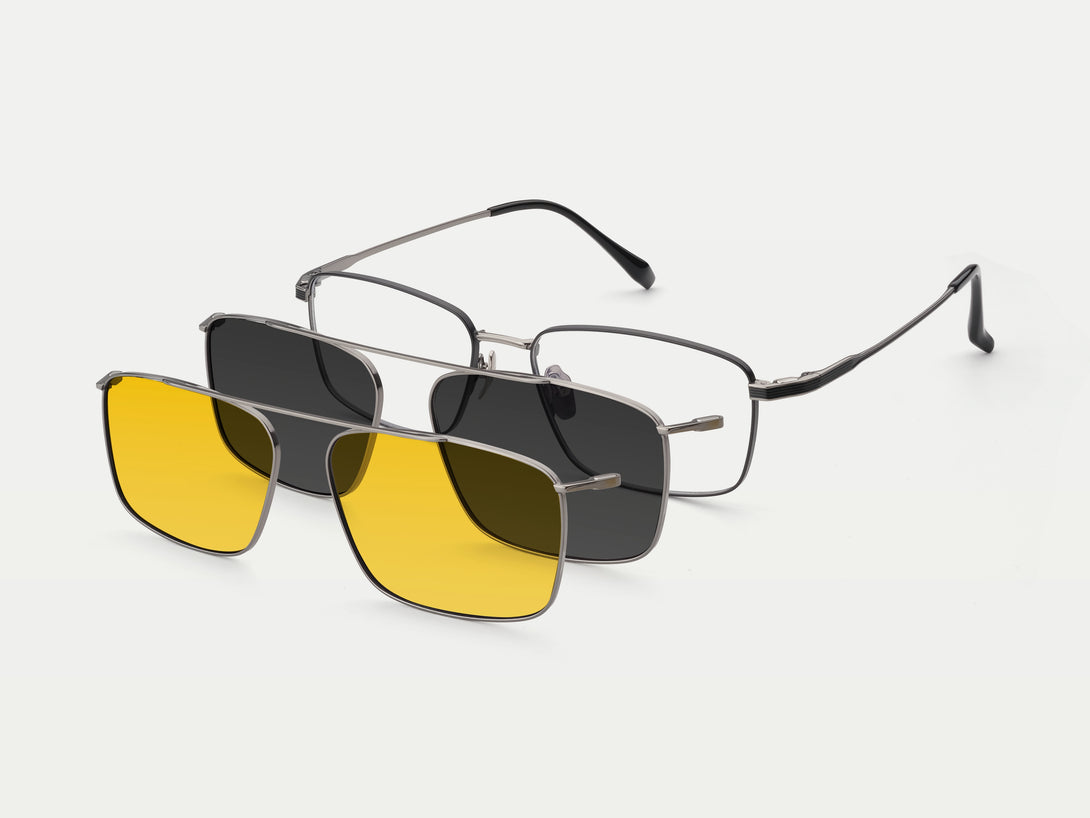 Steven | Hypoallergenic Titanium Rectangular Magnetic Clip-on Eyeglasses Sunglasses