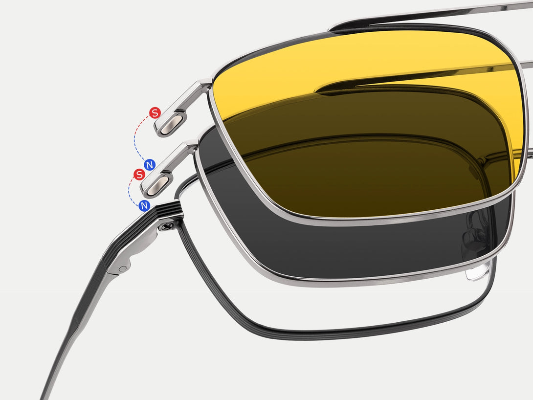 Steven | Hypoallergenic Titanium Rectangular Magnetic Clip-on Eyeglasses Sunglasses