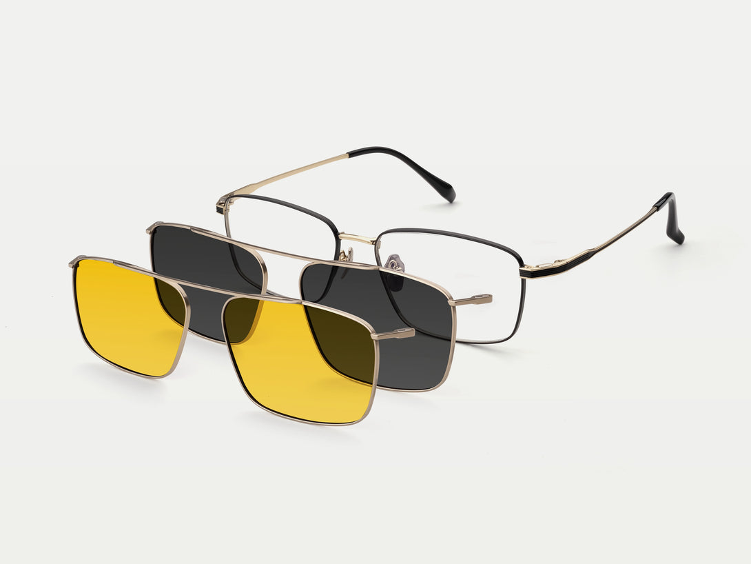 Steven | Hypoallergenic Titanium Rectangular Magnetic Clip-on Eyeglasses Sunglasses