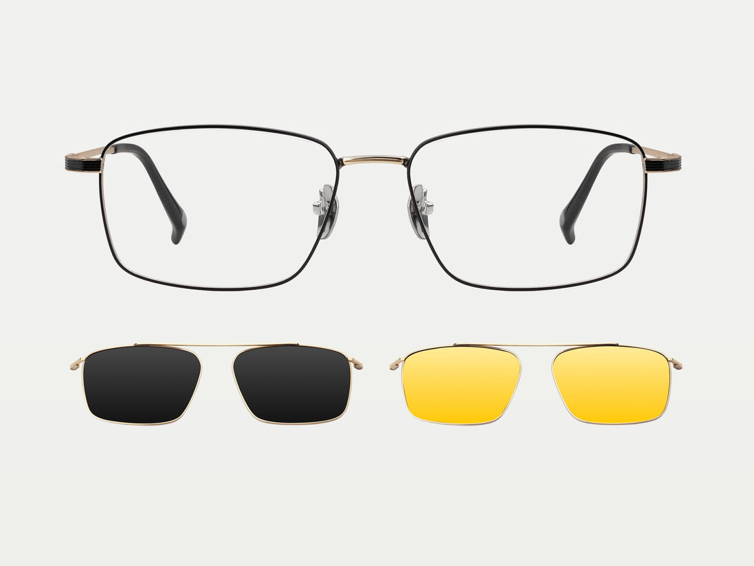 Steven | Hypoallergenic Titanium Rectangular Magnetic Clip-on Eyeglasses Sunglasses