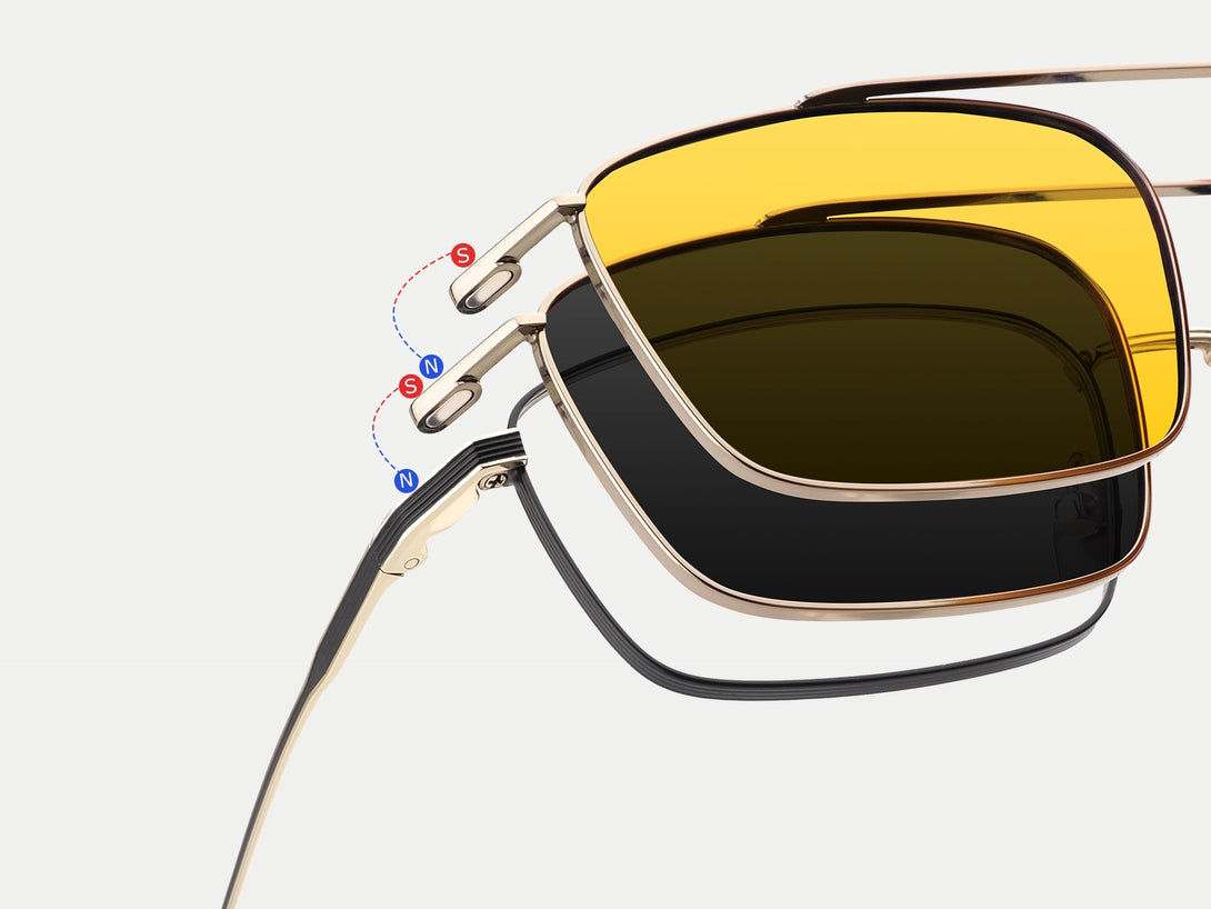 Steven | Hypoallergenic Titanium Rectangular Magnetic Clip-on Eyeglasses Sunglasses