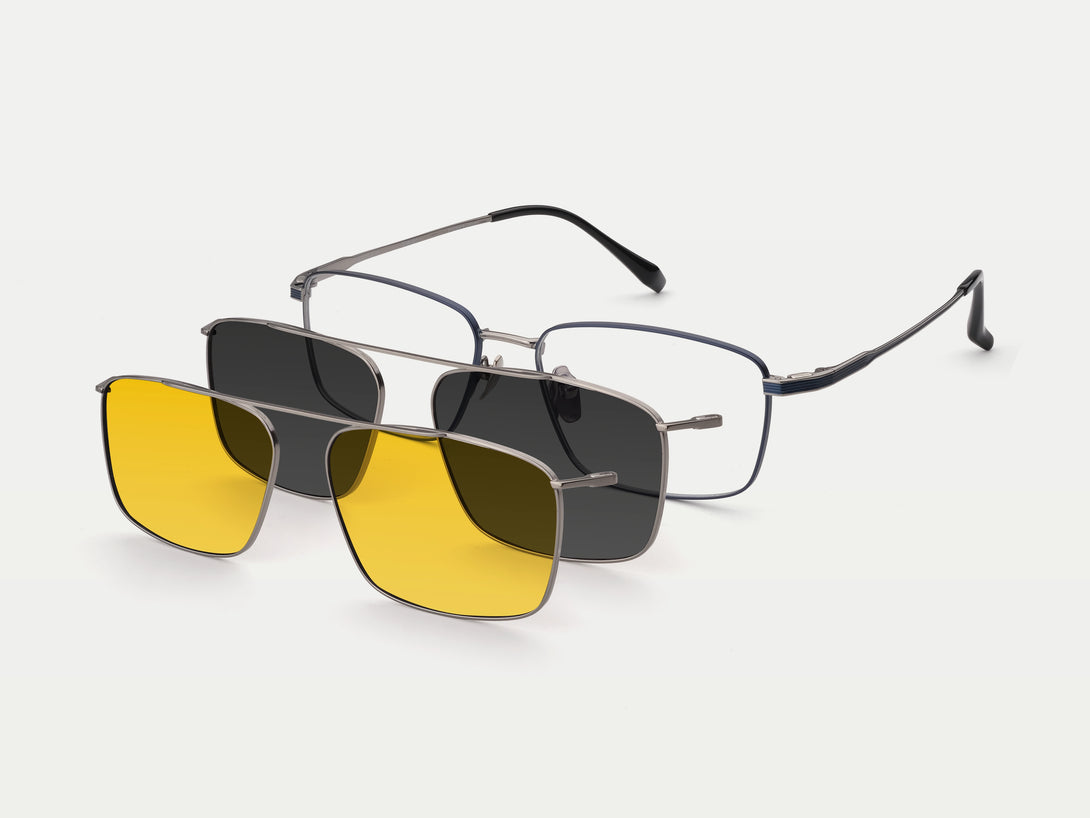 Steven | Hypoallergenic Titanium Rectangular Magnetic Clip-on Eyeglasses Sunglasses