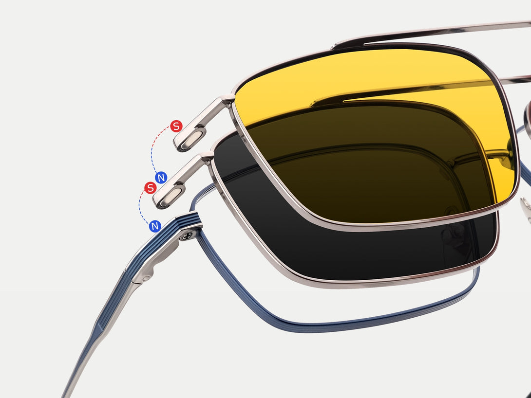 Steven | Hypoallergenic Titanium Rectangular Magnetic Clip-on Eyeglasses Sunglasses