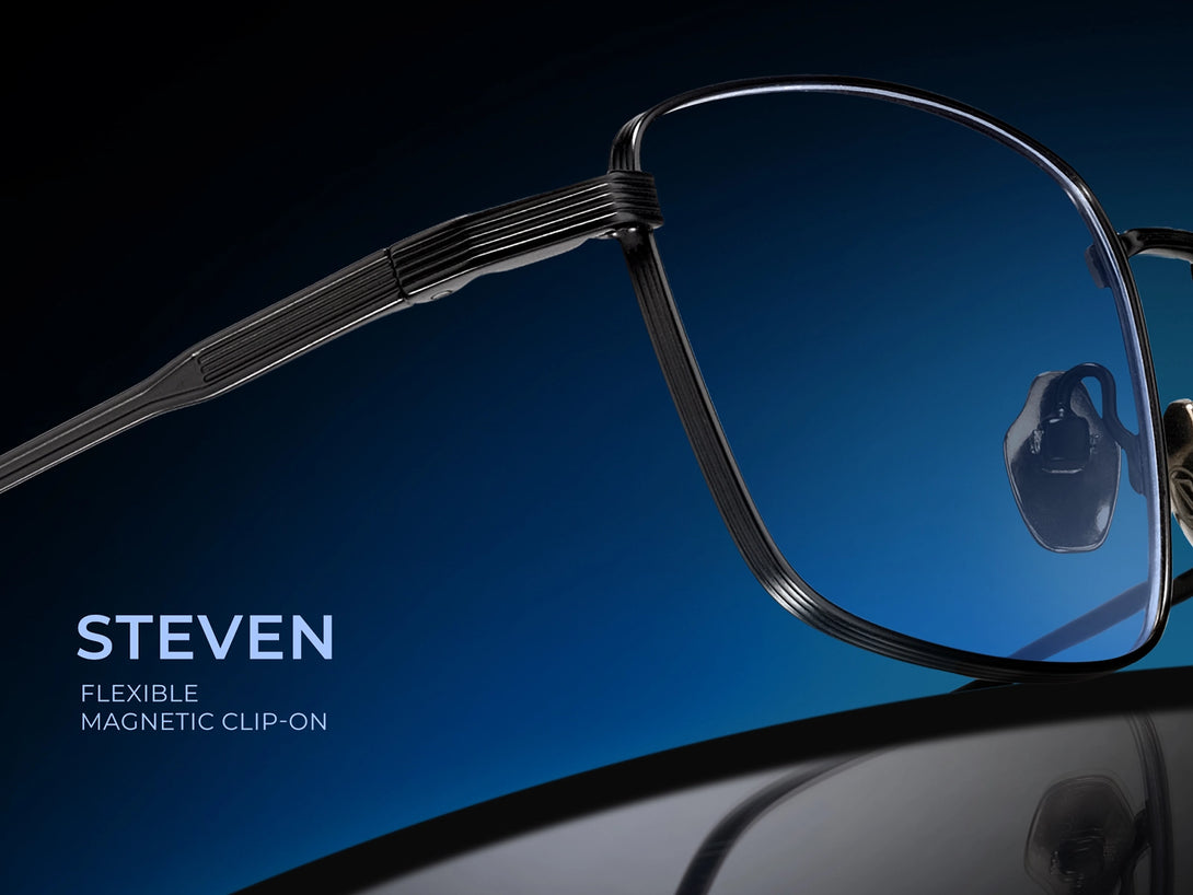 Steven | Hypoallergenic Titanium Rectangular Magnetic Clip-on Eyeglasses Sunglasses