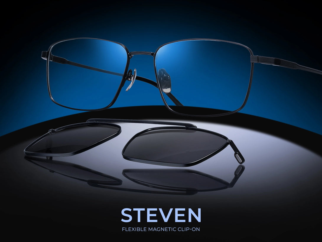 Steven | Hypoallergenic Titanium Rectangular Magnetic Clip-on Eyeglasses Sunglasses