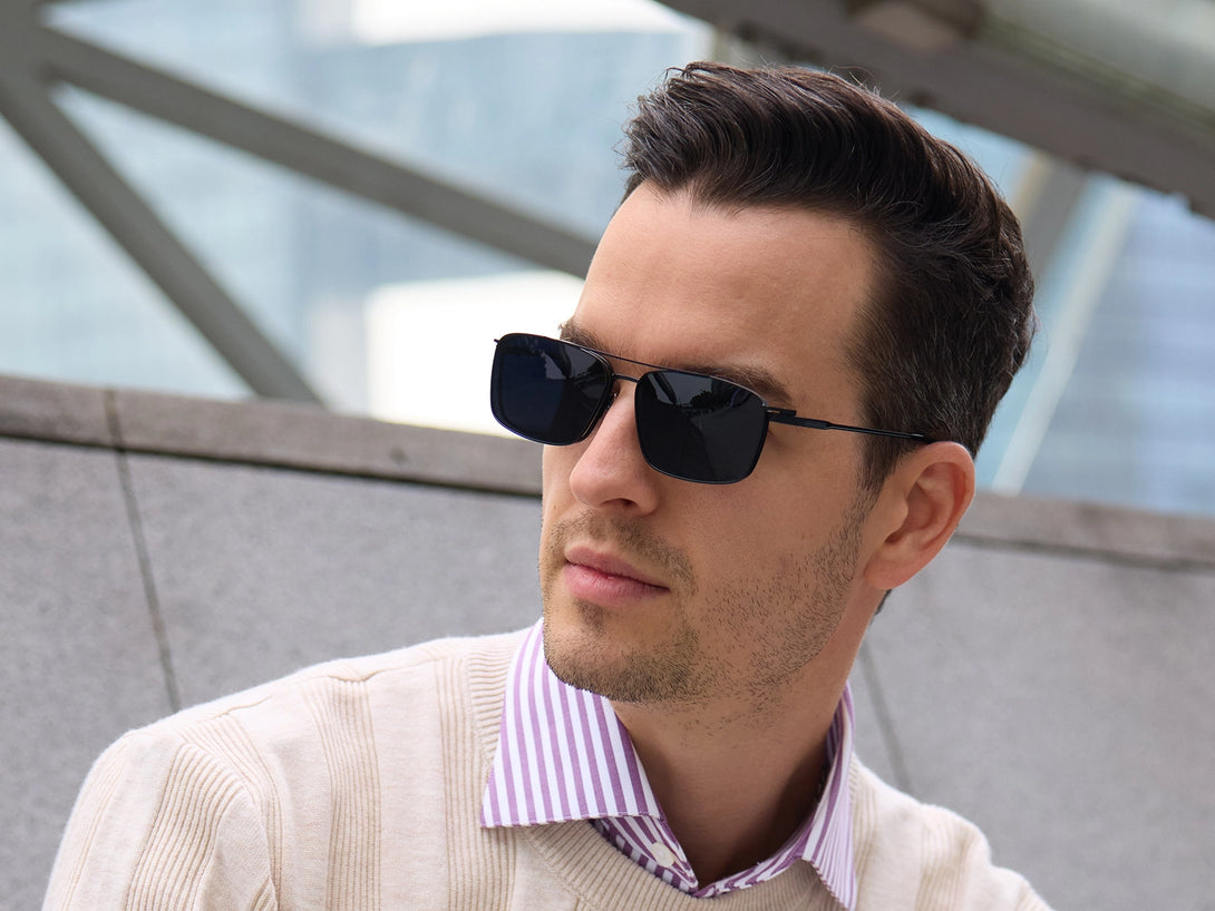 Steven | Hypoallergenic Titanium Rectangular Magnetic Clip-on Eyeglasses Sunglasses