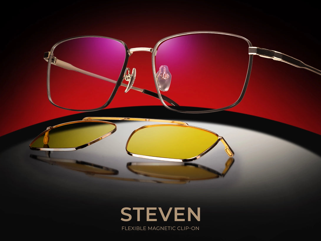 Steven | Hypoallergenic Titanium Rectangular Magnetic Clip-on Eyeglasses Sunglasses