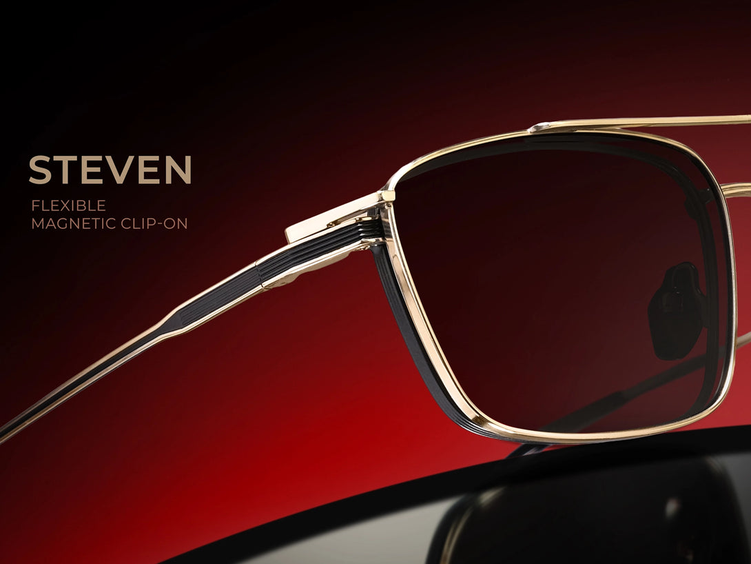Steven | Hypoallergenic Titanium Rectangular Magnetic Clip-on Eyeglasses Sunglasses