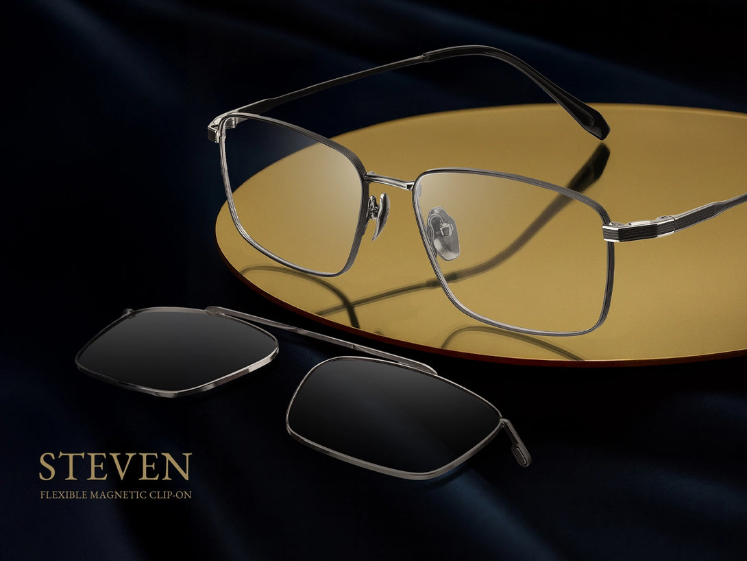 Steven | Hypoallergenic Titanium Rectangular Magnetic Clip-on Eyeglasses Sunglasses