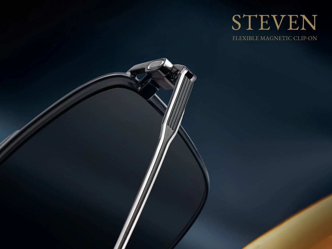 Steven | Hypoallergenic Titanium Rectangular Magnetic Clip-on Eyeglasses Sunglasses