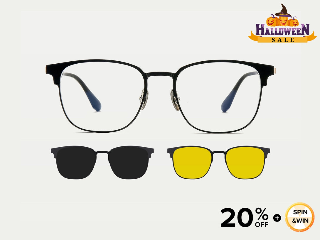 Aron | Browline Titanium Magnetic Clip-on Eyeglasses Sunglasses | ZanyLen