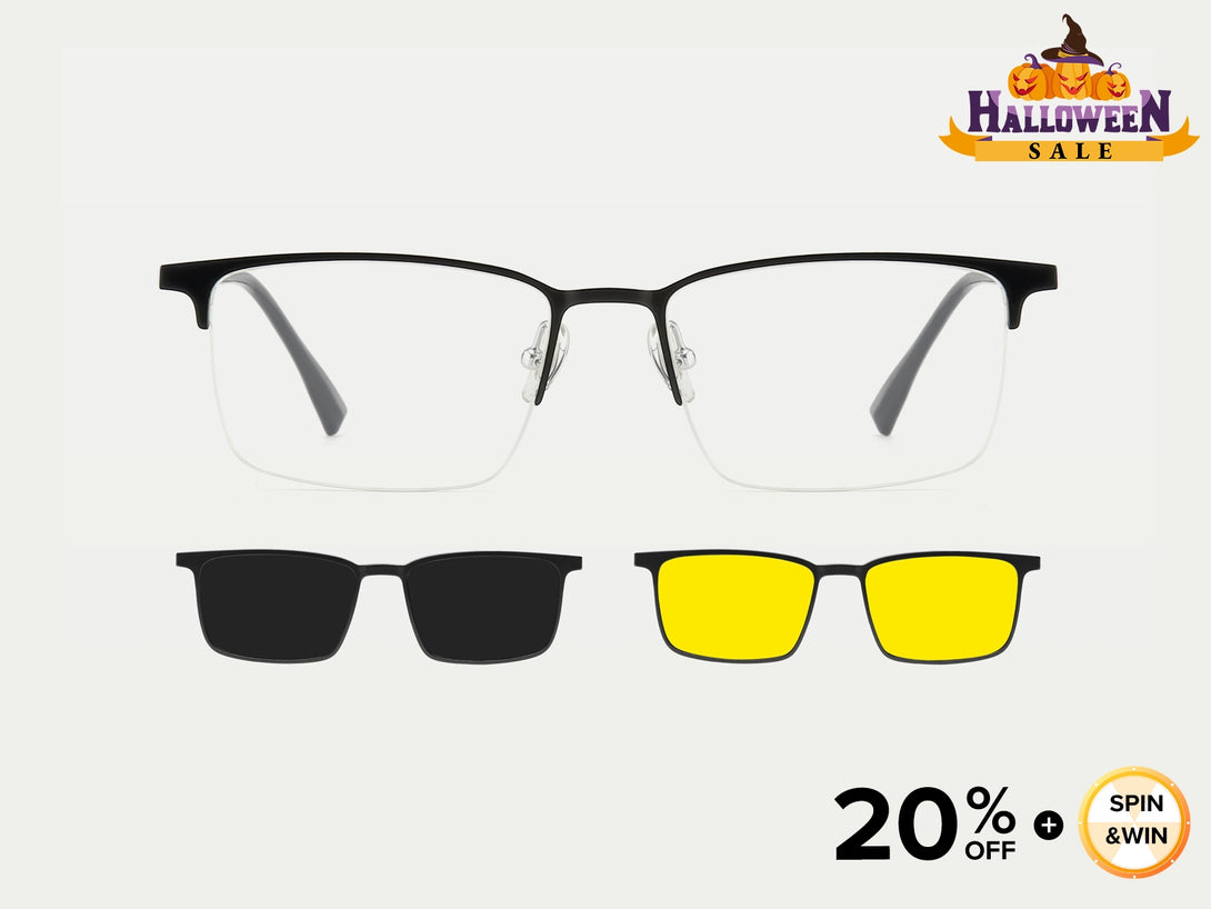 Boris | Semi-rimless Titanium Magnetic Clip-on Eyeglasses Sunglasses