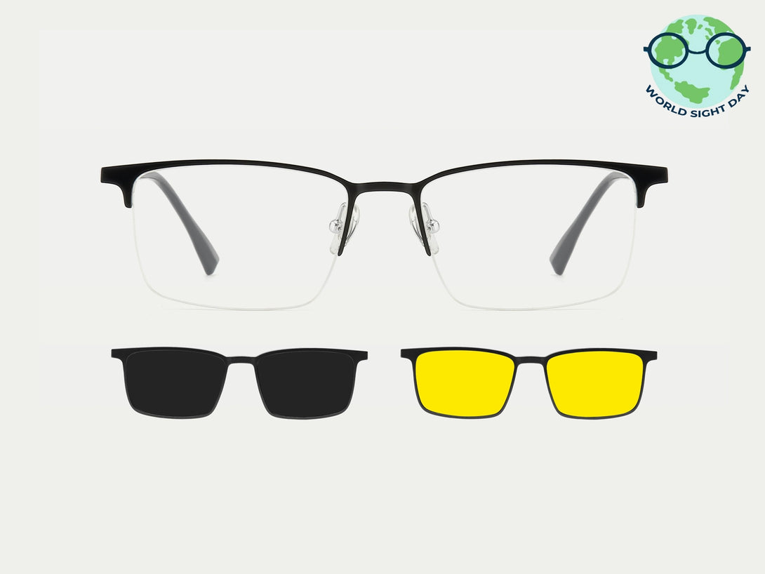 Boris | Semi-rimless Titanium Magnetic Clip-on Eyeglasses Sunglasses