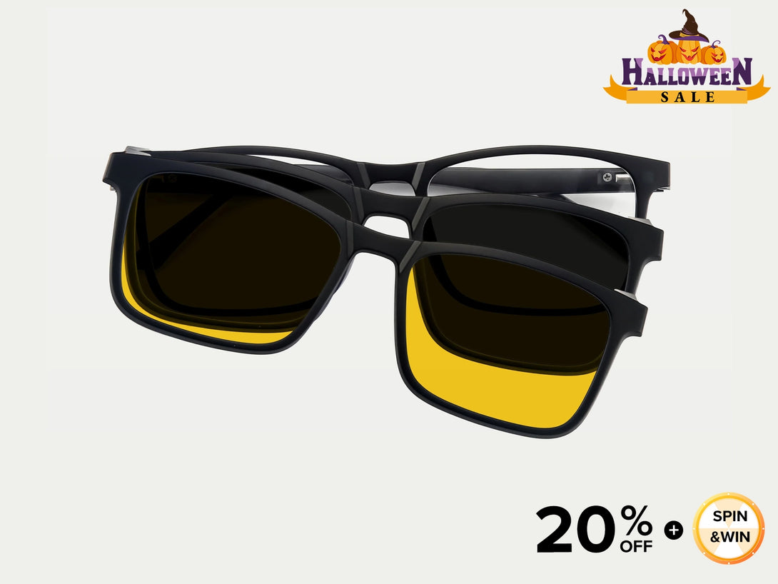 Brown | Rectangular TR90 Magnetic Flip-up Clip-on Eyeglasses Sunglasses | ZanyLen