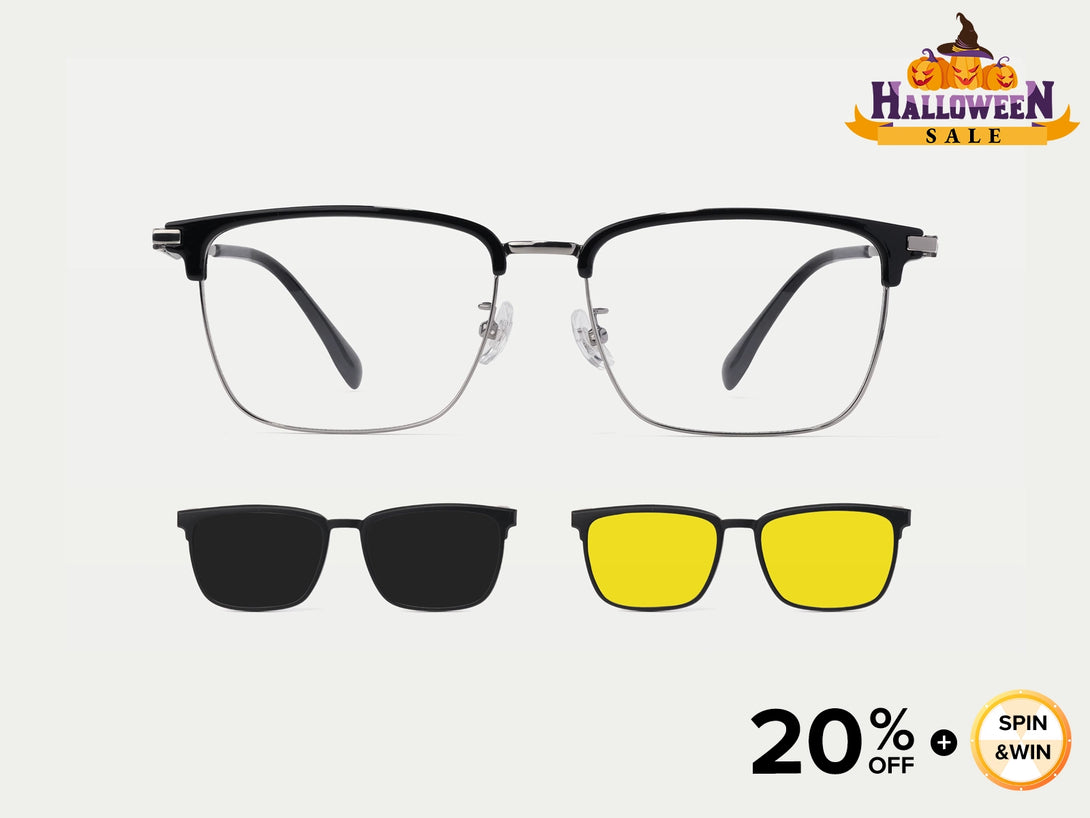 Duncan | Browline Extra Large Flip-up Magnetic Clip-on Eyeglasses Sunglasses | ZanyLen