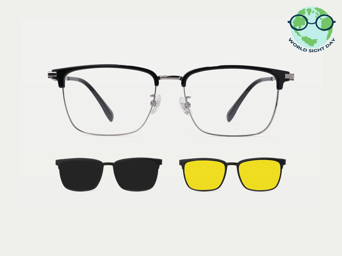 Duncan | Browline Extra Large Flip-up Magnetic Clip-on Eyeglasses Sunglasses | ZanyLen