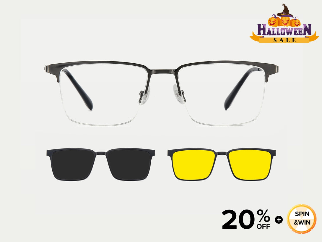 Gavin | Semi-rimless Magnetic Flip-up Clip-on Eyeglasses Sunglasses | ZanyLen Best Seller