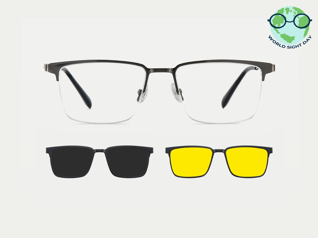 Gavin | Semi-rimless Magnetic Flip-up Clip-on Eyeglasses Sunglasses | ZanyLen Best Seller