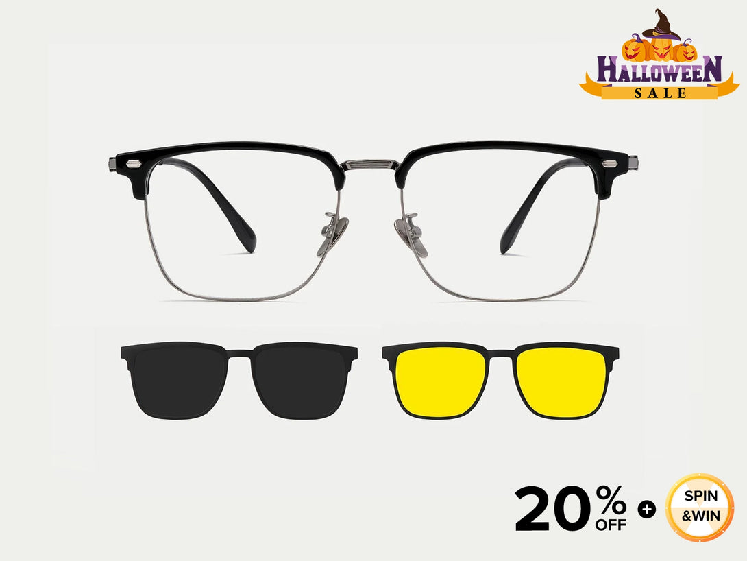 George | Browline Flip-up Magnetic Clip-on Eyeglasses Sunglasses | ZanyLen Best Sellers