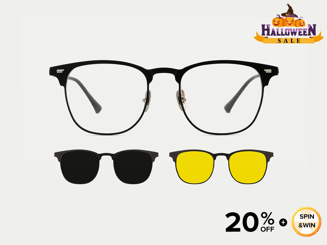 Glenn | Browline Titanium Magnetic Clip-on Eyeglasses Sunglasses | ZanyLen