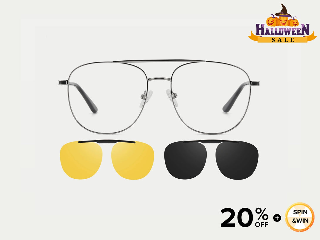 Logan | Aviator Flip-up Magnetic Clip-on Eyeglasses Sunglasses | ZanyLen New