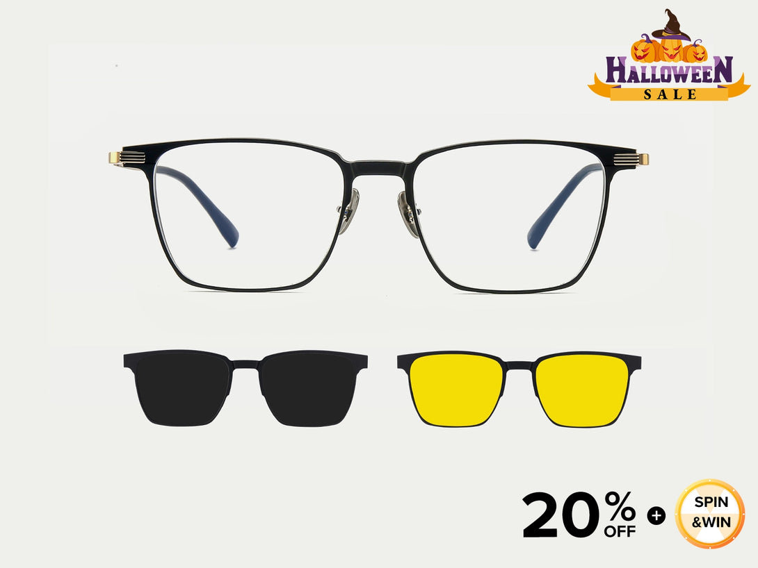 Nathan | Titanium Rectangular Magnetic Clip-on Eyeglasses Sunglasses | ZanyLen